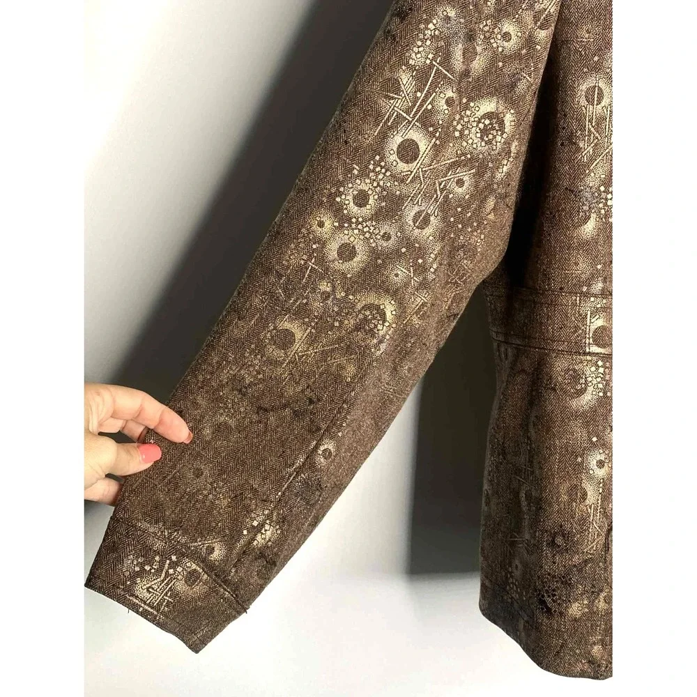 Coldwater Creek women's size 18 Brown & Gold Metallic Snap Button Jacket stretch